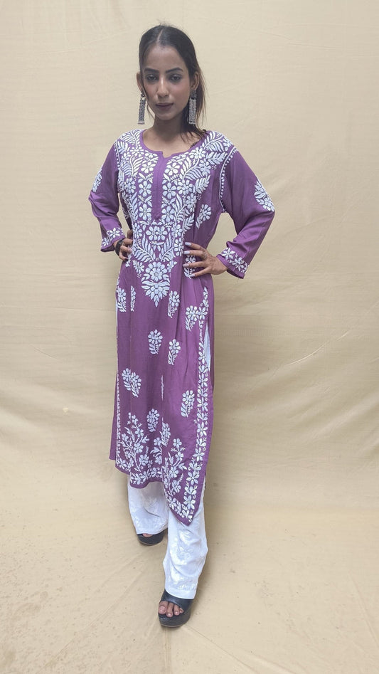 Purple Color Chikankari Work Kurta Design Collection