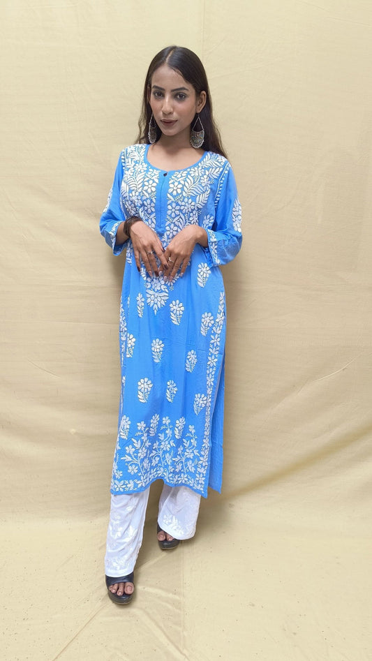 Sky Blue Color Chikankari Work Kurta Design