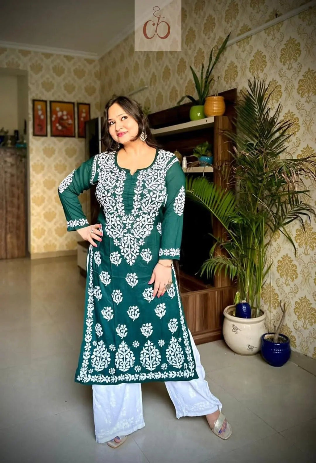 Green Color Chikankari Work Salwar Suits For Women