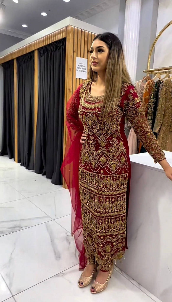 Bollywood Style Maroon Color Dress In Low Rate