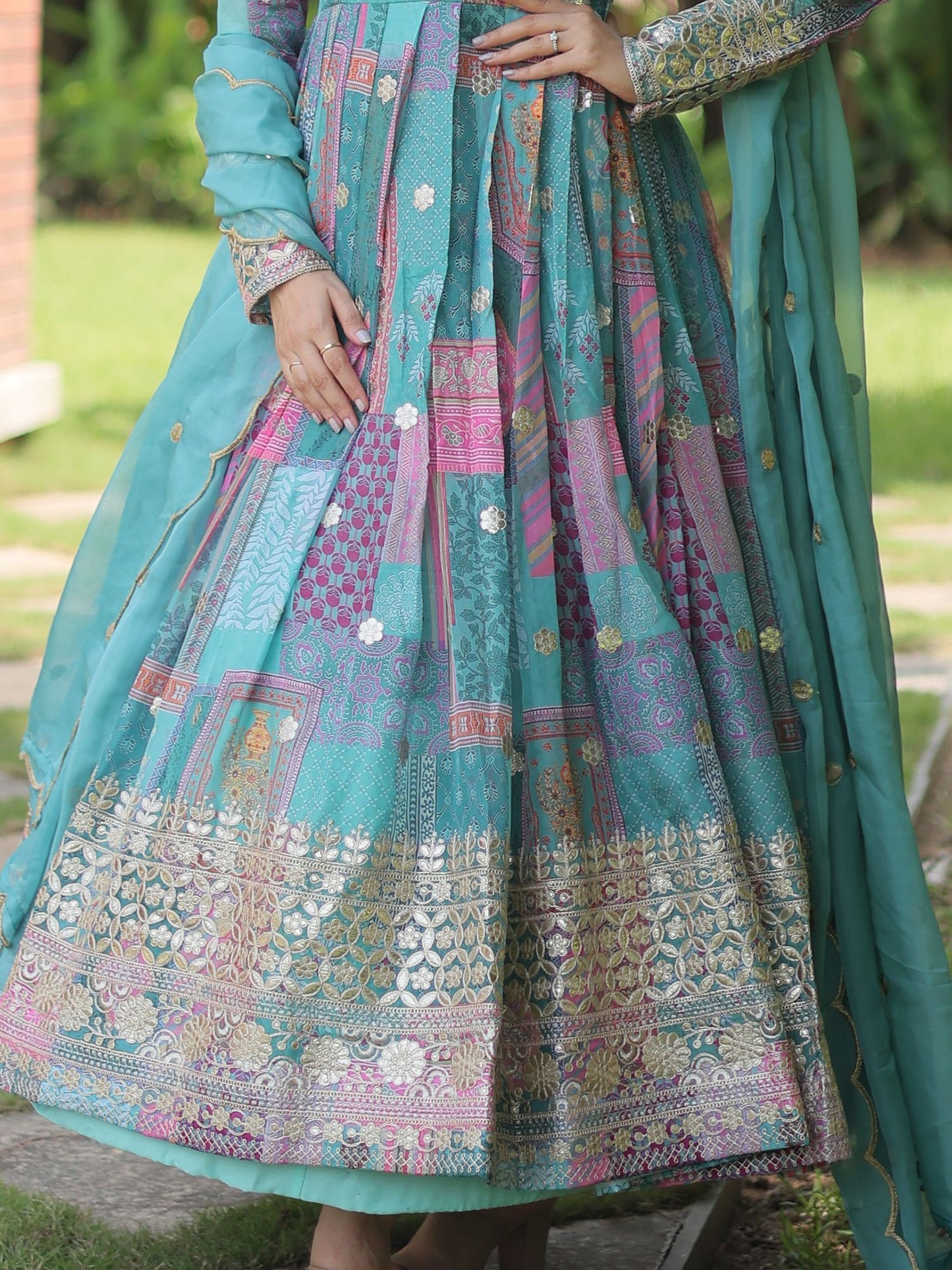 Mirror Work Designer Anarkali Silk Embroidery Work Gown