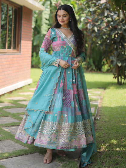 Mirror Work Designer Anarkali Silk Embroidery Work Gown