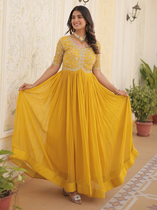 Heavy Mustard Yellow Low Rate Gown Designs