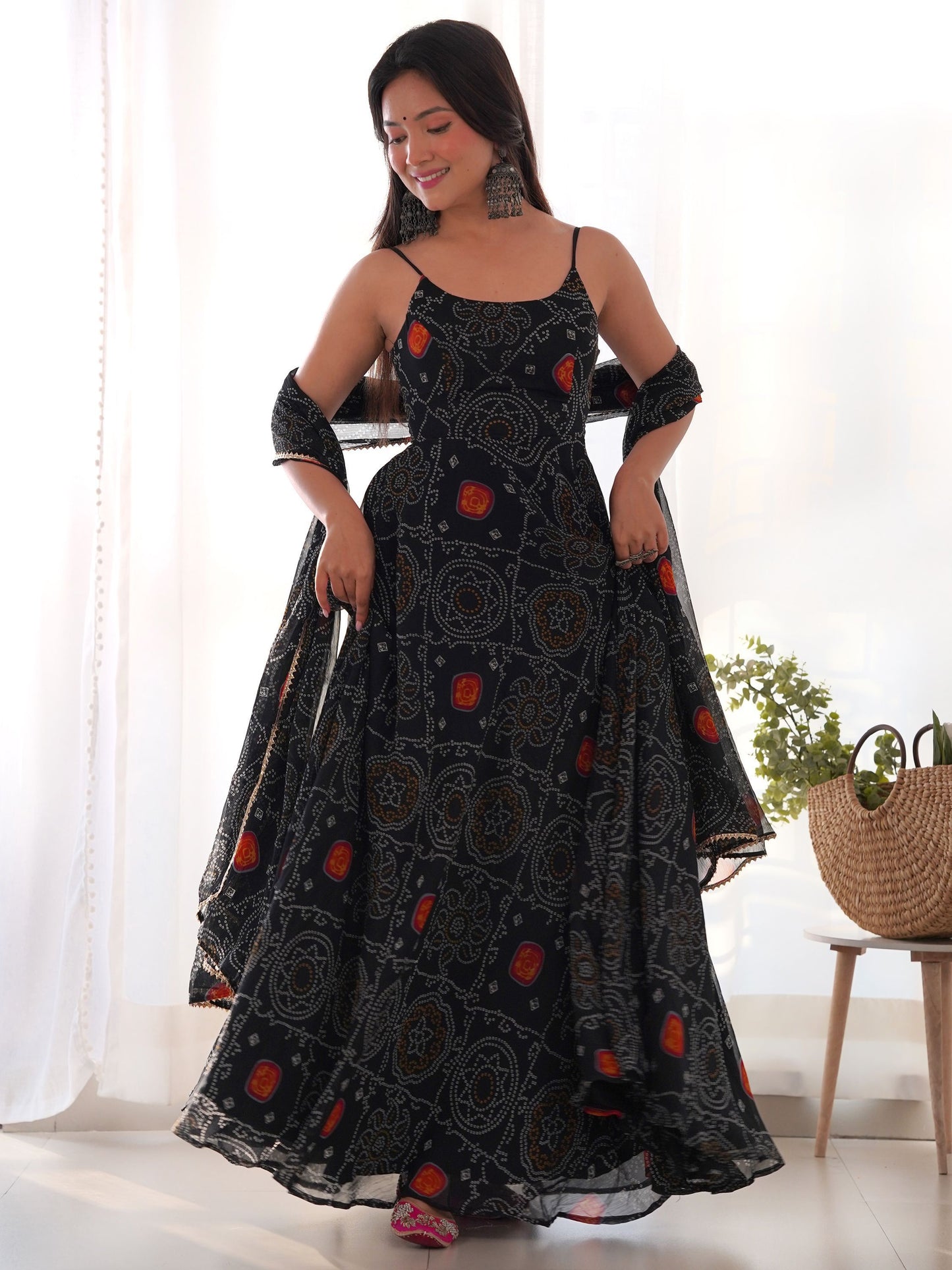 Black Color Designer Embroidery Work Gown For Women