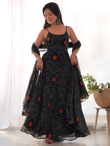 Black Color Designer Embroidery Work Gown For Women