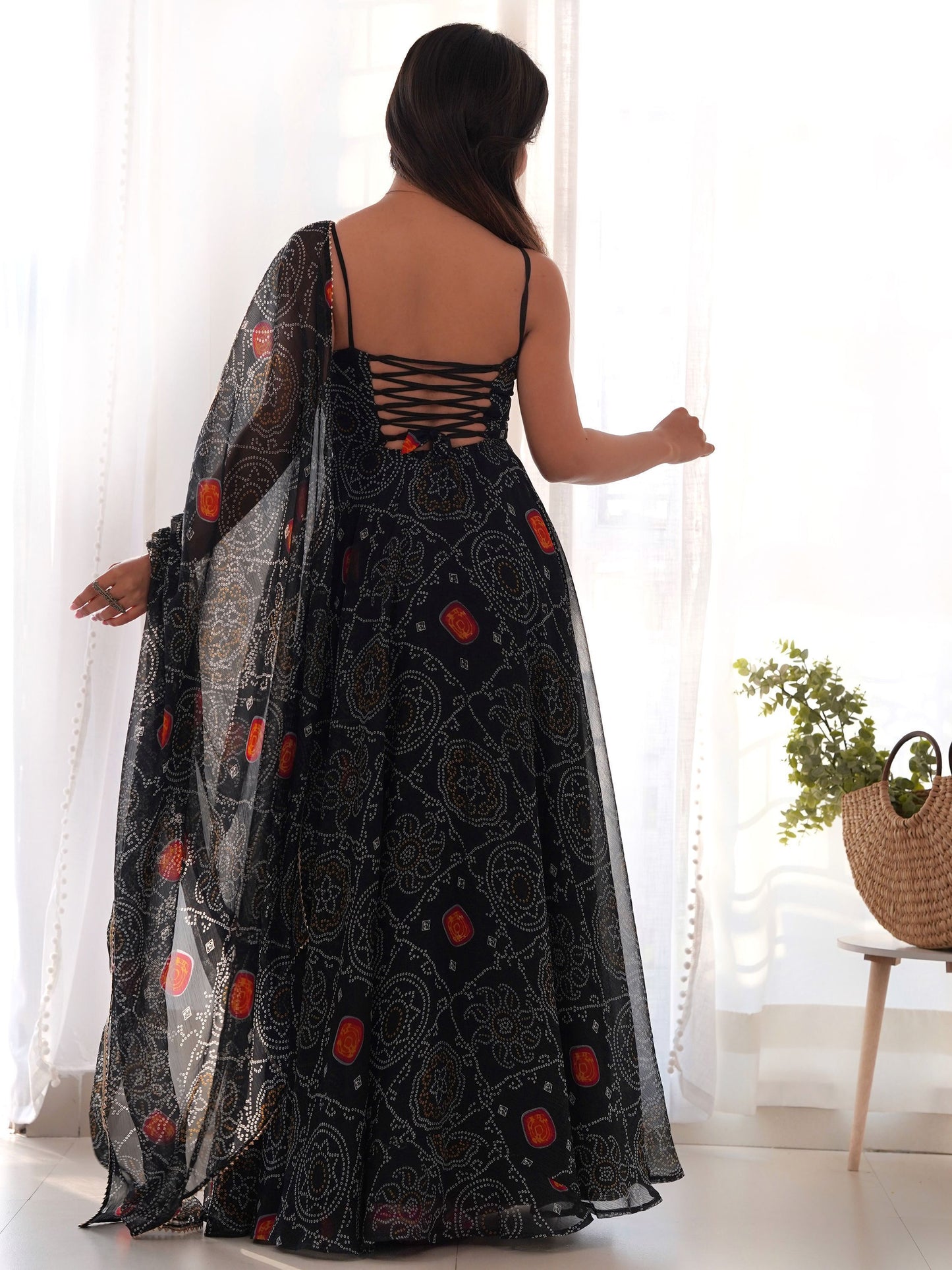 Black Color Designer Embroidery Work Gown For Women