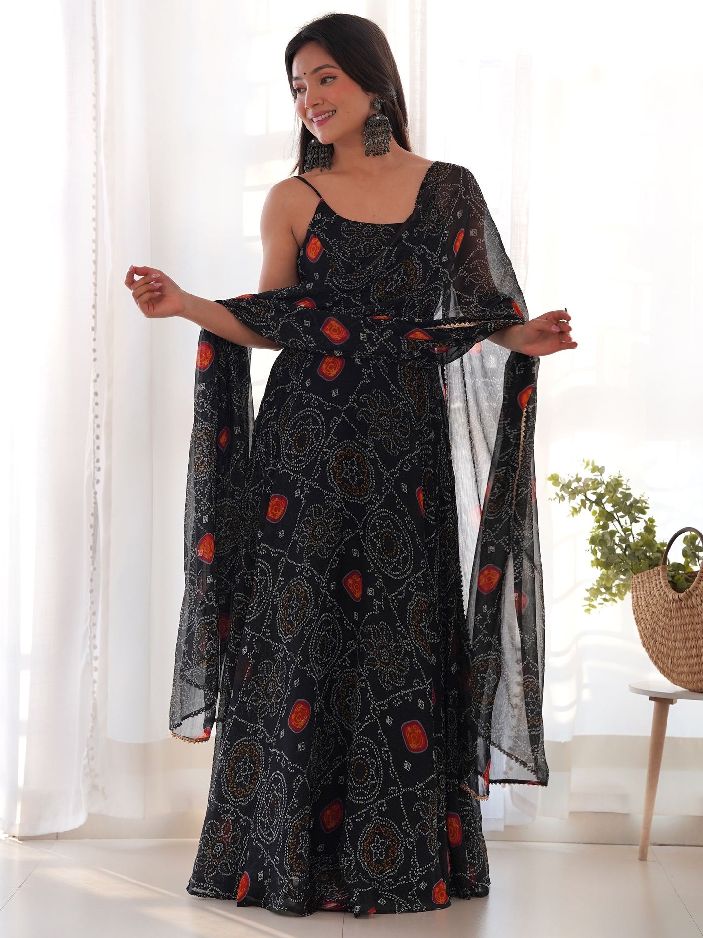 Black Color Designer Embroidery Work Gown For Women