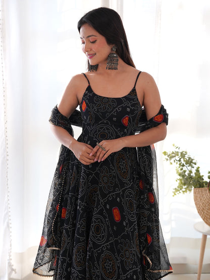 Black Color Designer Embroidery Work Gown For Women