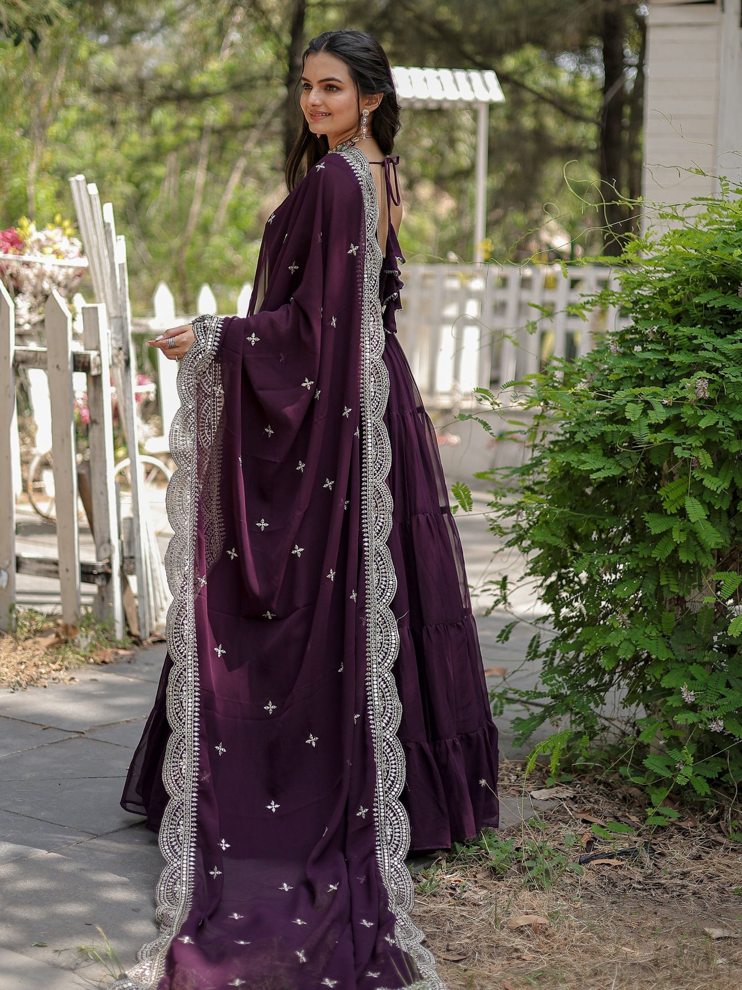 Embroidery Work Mirror Wine Online Gown For Girls