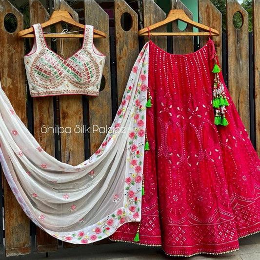 Brilliant Sequence Cording Work Rani Pink Color Lehenga Choli