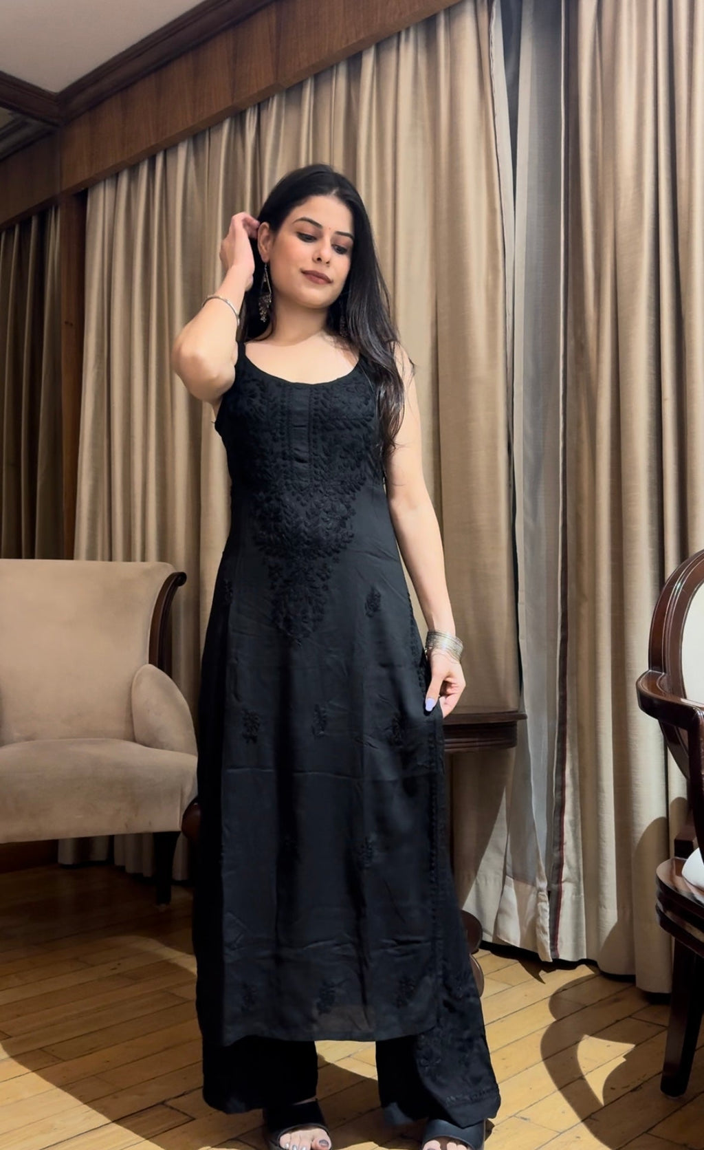 Majestic Chikankari Work Black Color Dress For Girls