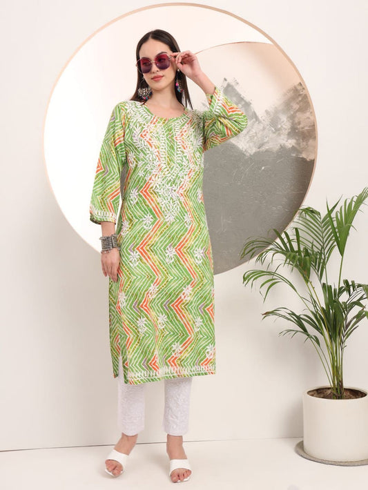 Cherubic Green Color Soft Printed Work Dress