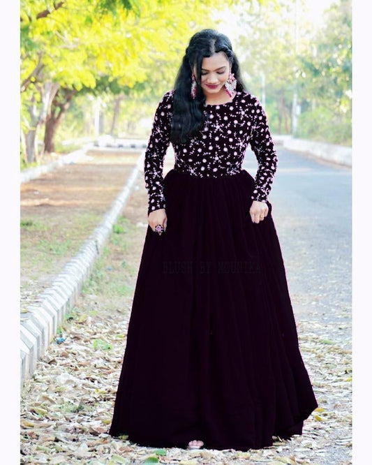 Beaming Black Color Heavy Work Anarkali  Gown