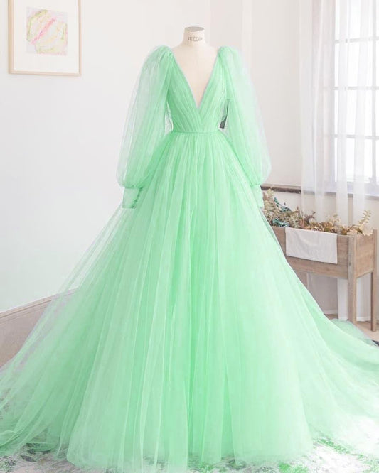 Latest Designer Plain Soft Net Party Wear Green Gown