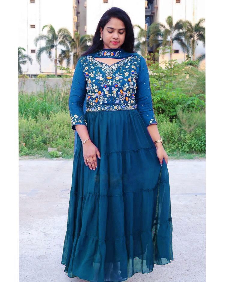 Royal Blue Color Anarkali Designer Fancy Latest Gown