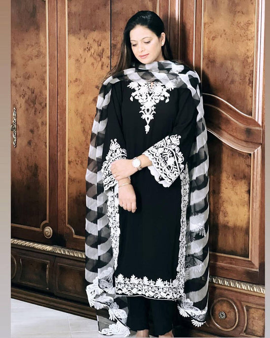 Party Wear Chikankari Work Black Color Suits Design