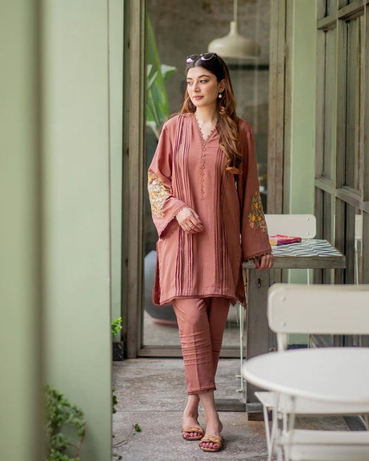 Peach Color Party Wear Best Chikankari Work Kurta Designs