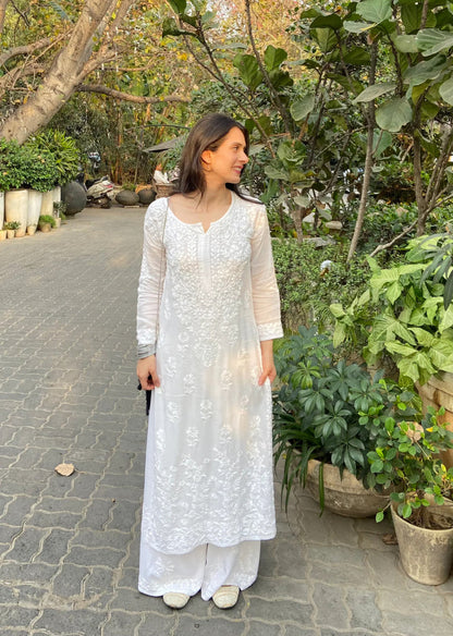 White Color Cotton Chikankari Work Designer Dress