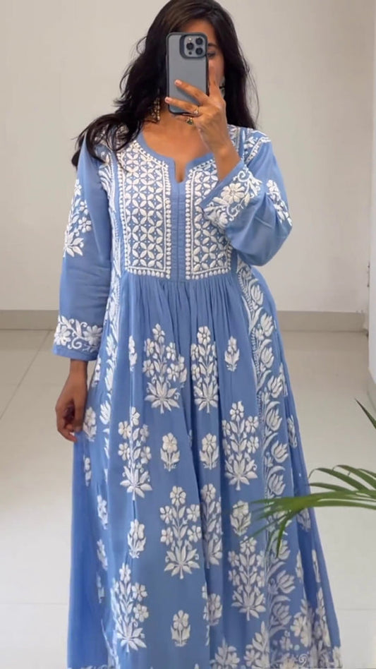 Amazing Sky Blue Color Heavy Cotton Chikankari Kurta