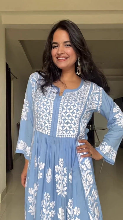 Amazing Sky Blue Color Heavy Cotton Chikankari Kurta