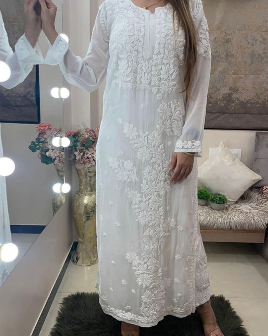 White Color Chikankari Cotton Kurta Dress Online