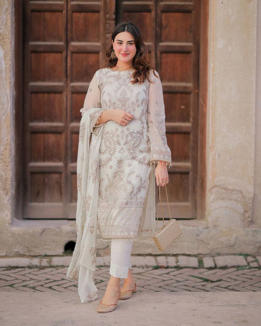 Chikankari Work White Color Kurti Dress Online