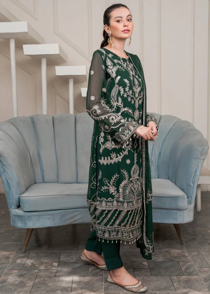 Green Color Chikankari Work Dress For Women