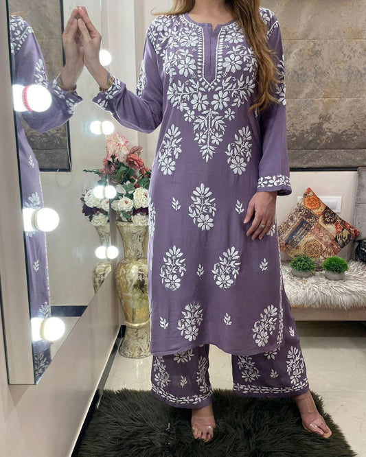 Light Purple Color Heavy Chikankari Work Kurta Set