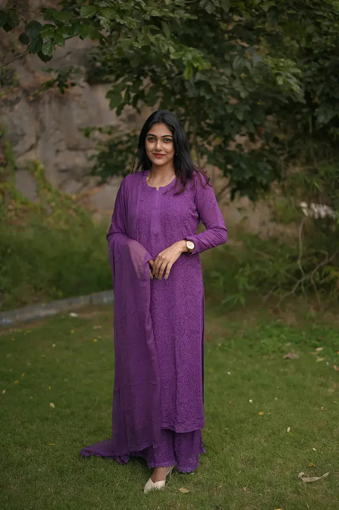 Light Purple Designer Chikankari Work Kurta Dress