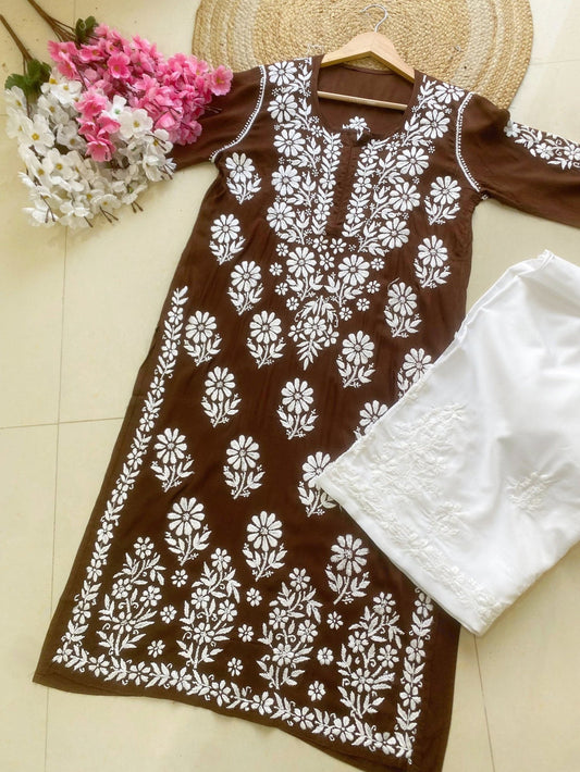 Coffee Embroidered Work High Demanded Dress