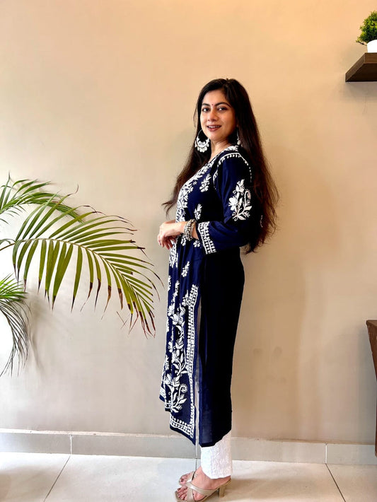 Blissful Designer Blue Design Chikankari Dress