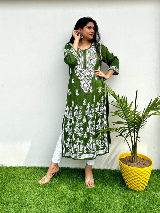 Colorful Cotton Green Designer Chikankari Salwar