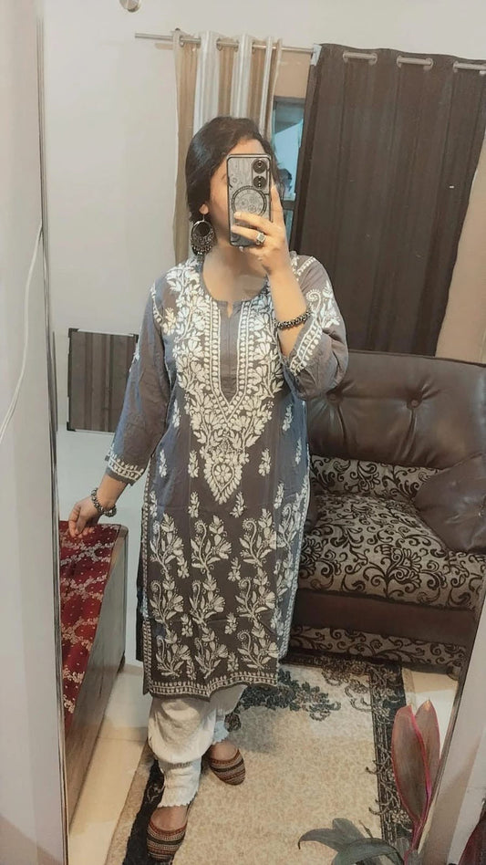 Captivating Designer Grey Color Heavy Dress Design