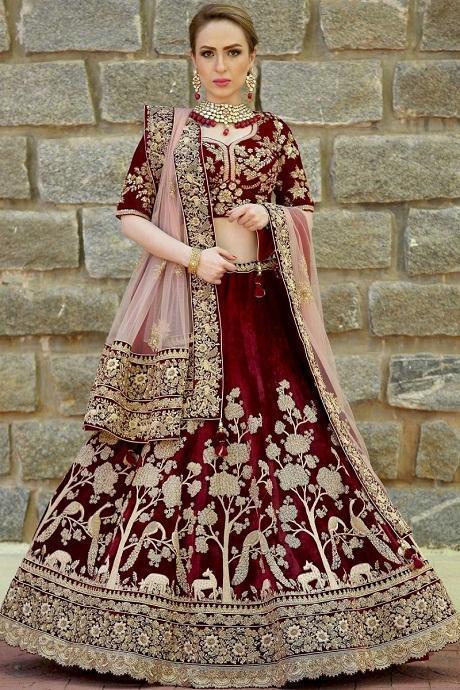 Best Designer Beautiful Maroon Embroidery Work Lehenga Choli