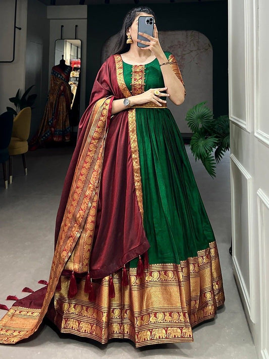 Designer Soft Silk Green Gown Online For Women